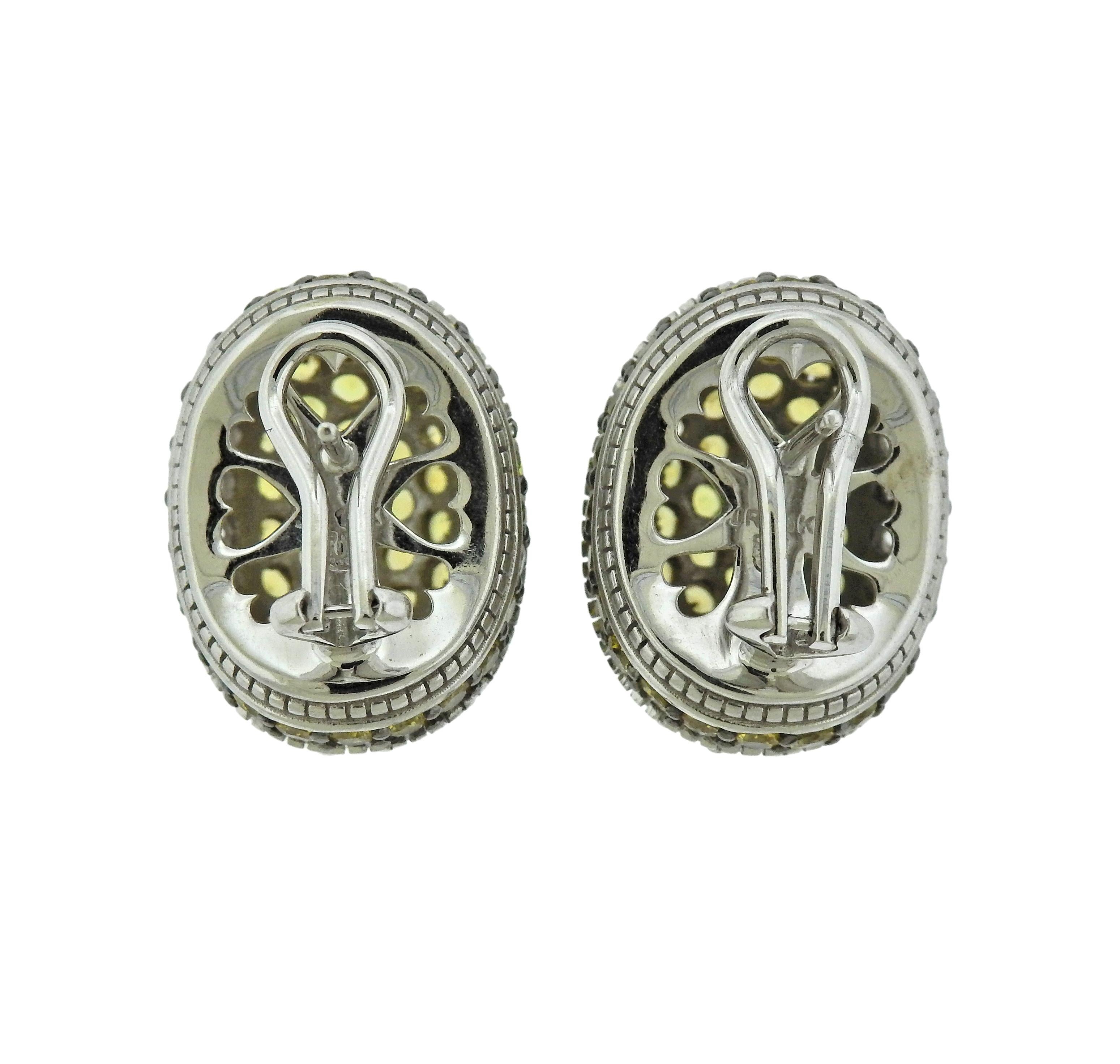 Judith Ripka Gold Lemon Citrine Diamond Earrings In Excellent Condition In Lambertville, NJ