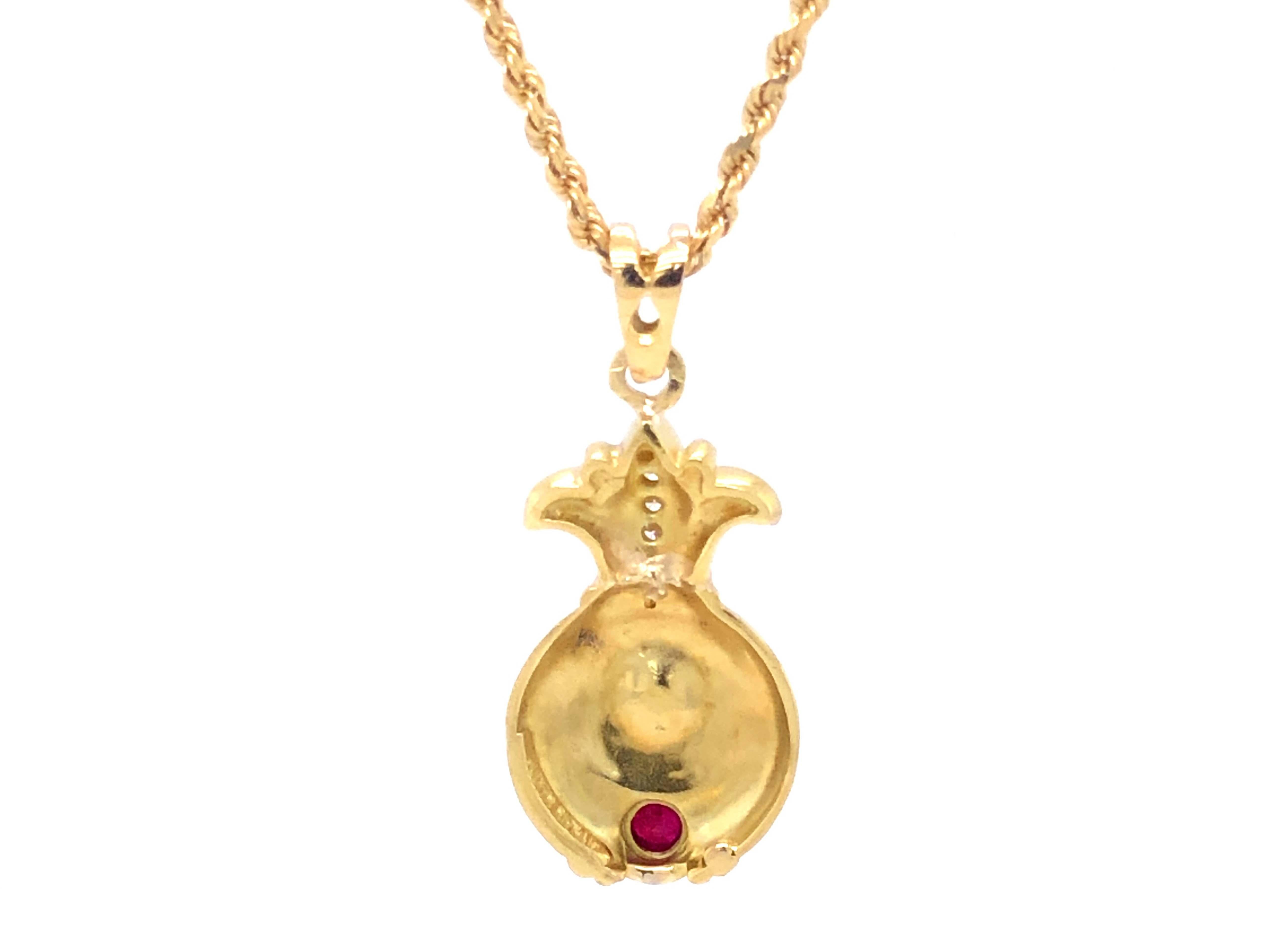 Judith Ripka Gold Pineapple Diamond Star Sapphire Ruby Pendant, 18k Yellow Gold For Sale 1