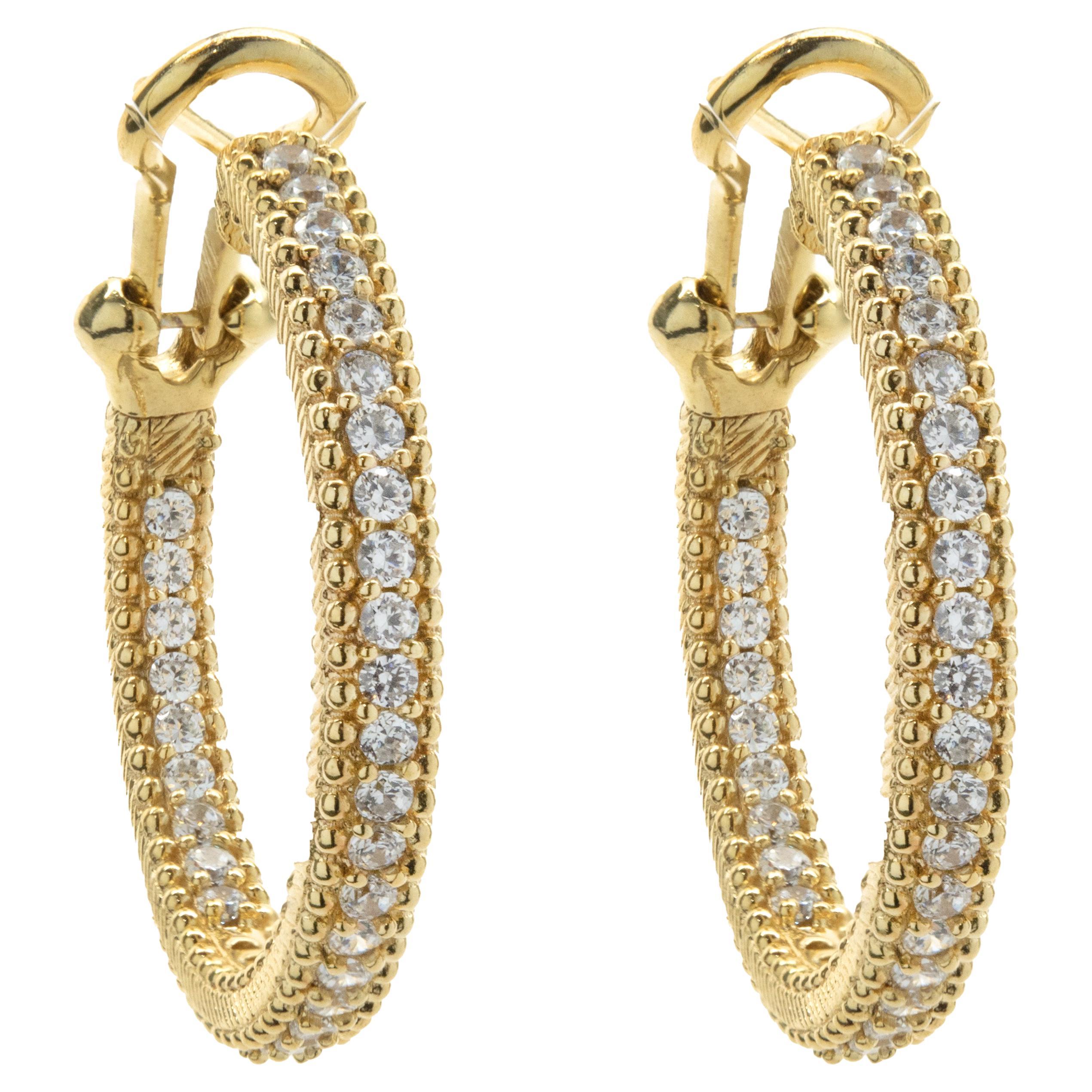 Judith Ripka Gold Plated Sterling Silver CZ Hoop Earrings