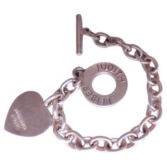 Judith Ripka Heart Charm Toggle Silver Bracelet 925 Sterling 12443