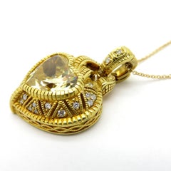 Judith Ripka Heart Shaped Canary Yellow Crystal and Diamond Necklace 18K