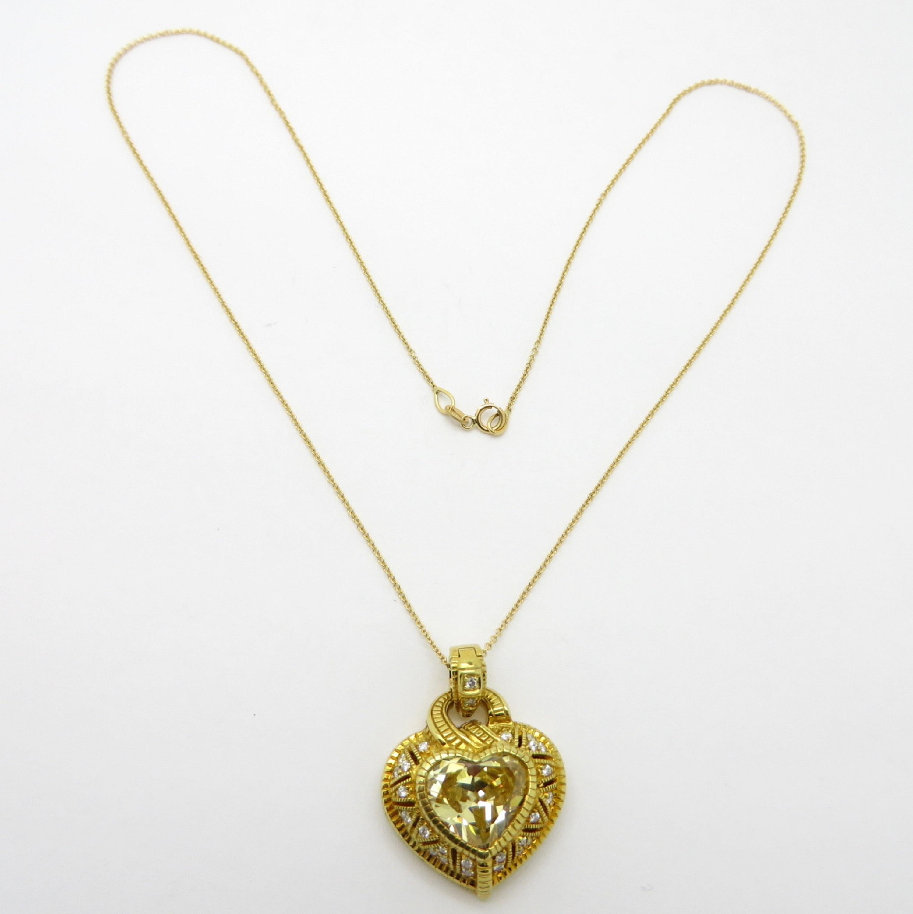 Women's Judith Ripka Heart Shaped Canary Yellow Crystal and Diamond Necklace 18K 