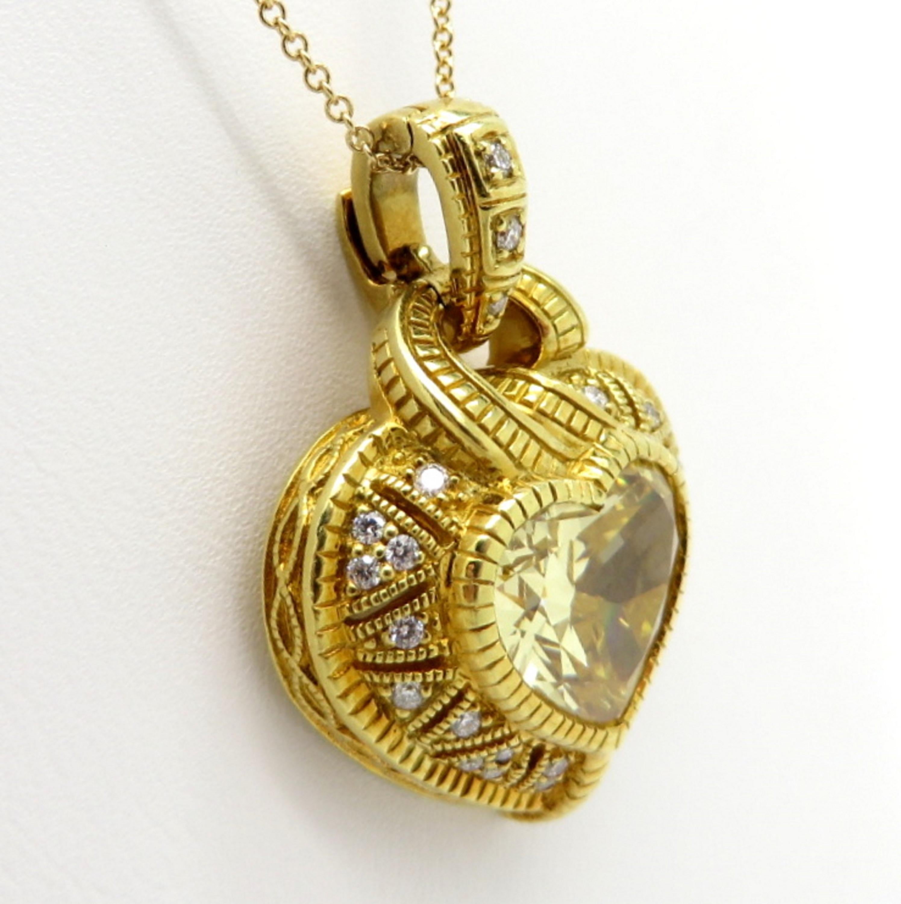 Judith Ripka Heart Shaped Canary Yellow Crystal and Diamond Necklace 18K  1