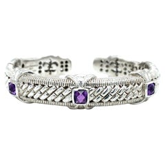 Judith Ripka Hinged Cuff with Amethysts in Sterling Silver