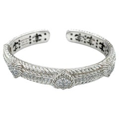 Judith Ripka Hinged Heart Cuff Bracelet with Cubic Zirconia in Sterling Silver