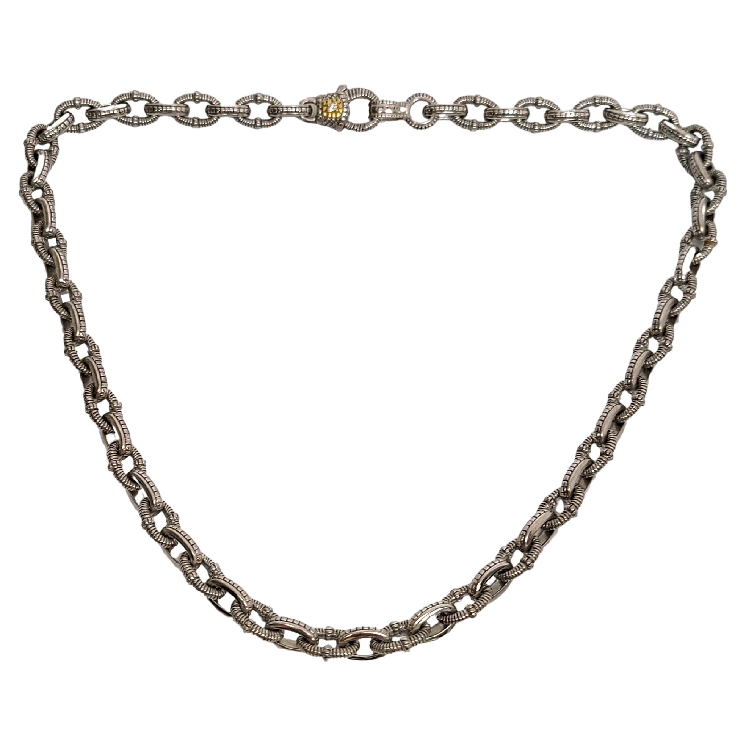 Judith Ripka JR TWO Sterling Textured Link Chain 18K Gold Plated Diamond Clasp