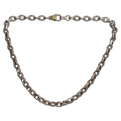 Vintage Judith Ripka JR TWO Sterling Textured Link Chain 18K Gold Plated Diamond Clasp