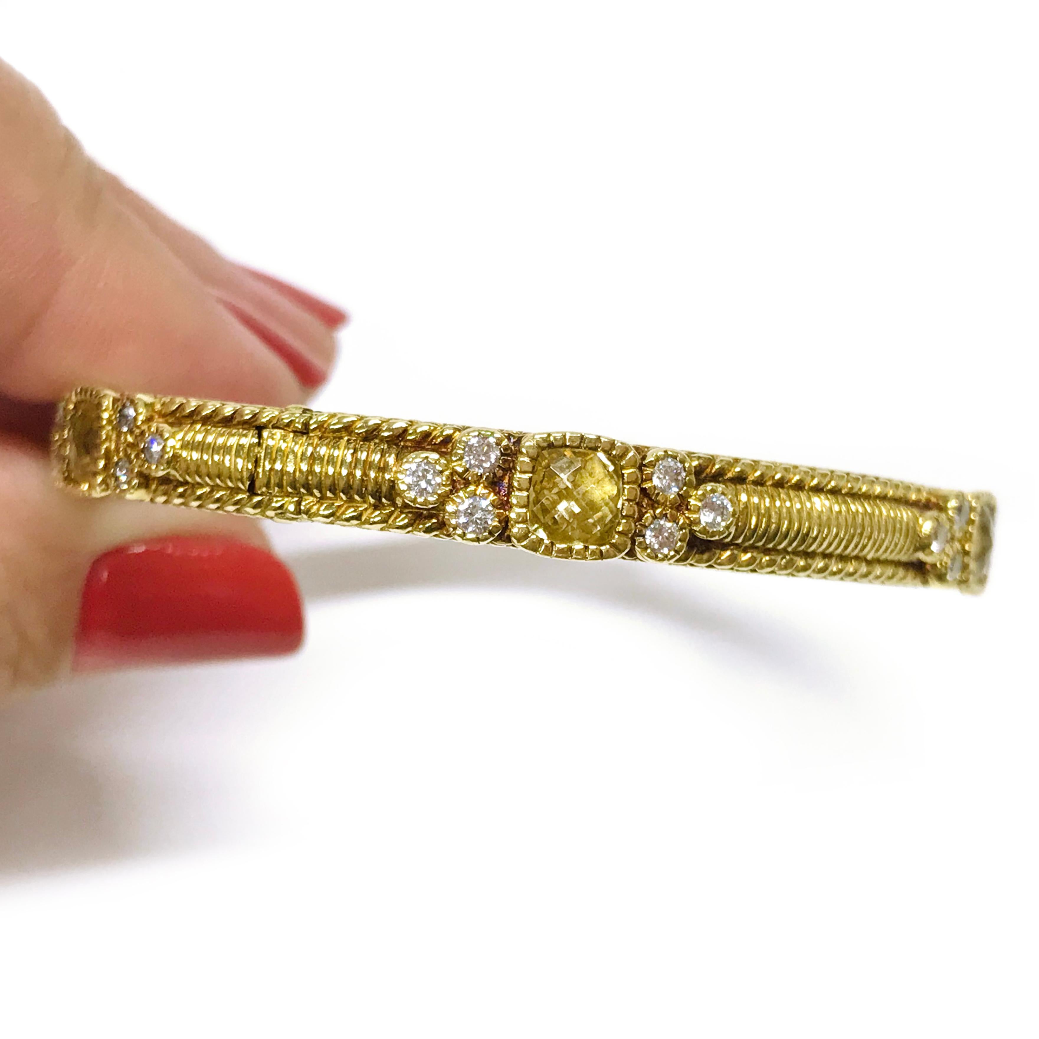 Judith Ripka La Petite Collection Diamond Citrine Hinged Bangle In Good Condition In Palm Desert, CA