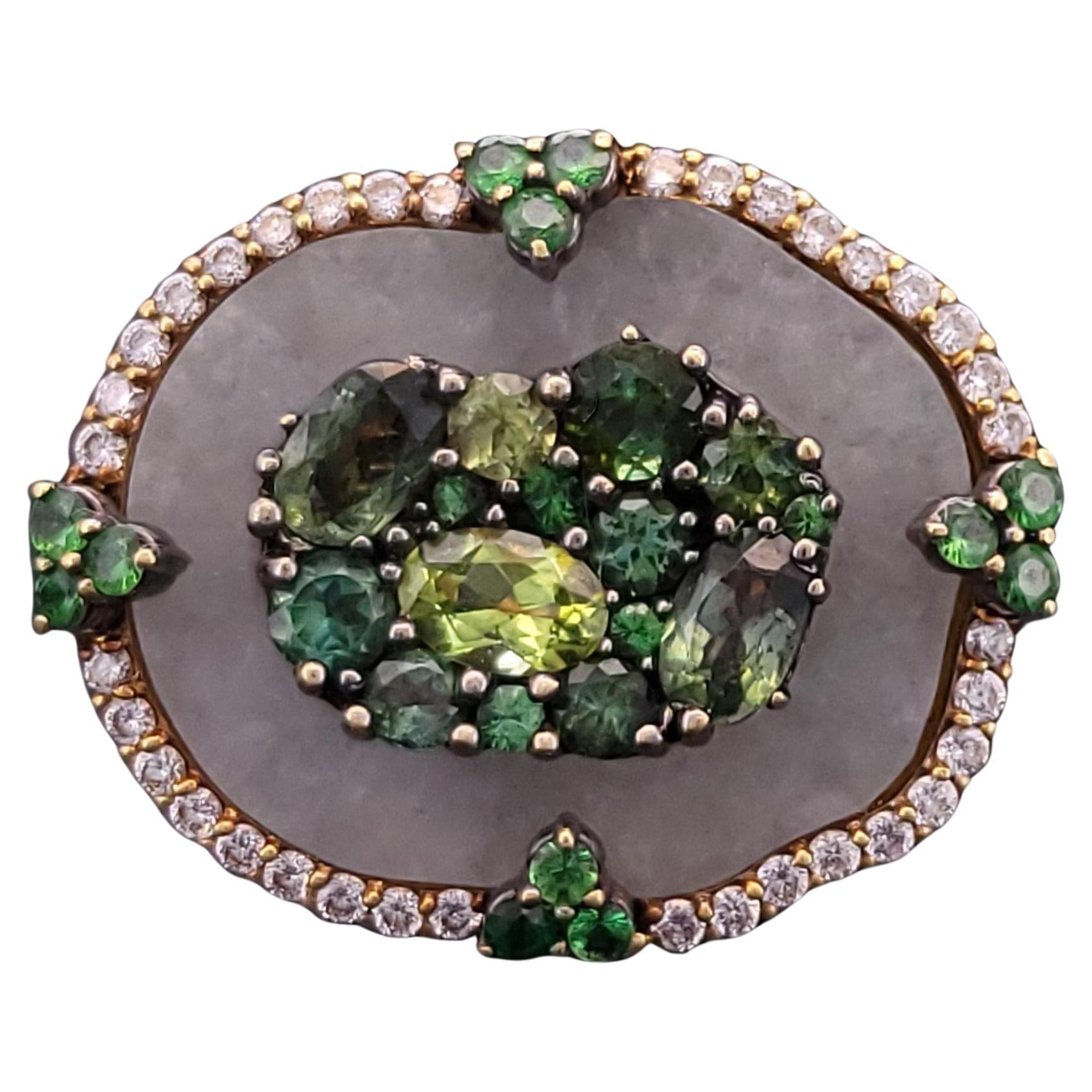 Judith Ripka large Oasis Ring with green Jade in 18K yellow Gold (Bague Oasis avec Jade vert en or jaune 18K) en vente