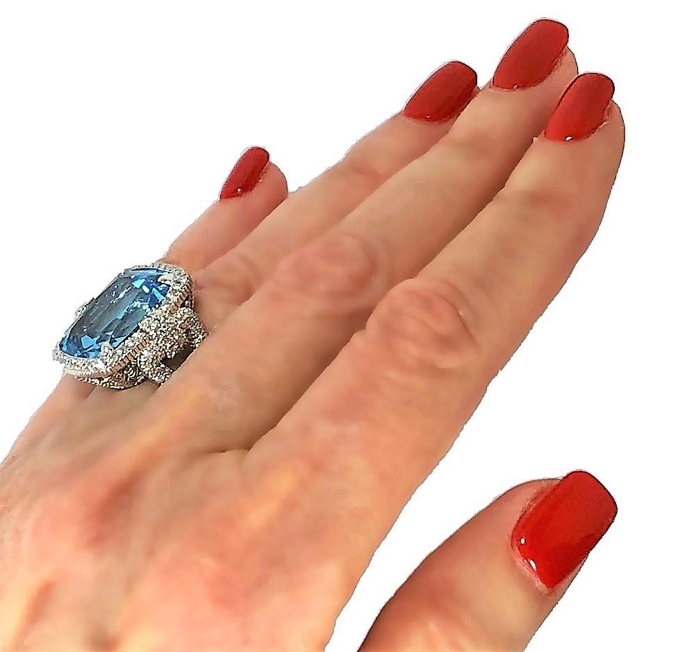 Judith Ripka Large Scale White Gold Diamond and 17.90Ct Blue Topaz Ring 2