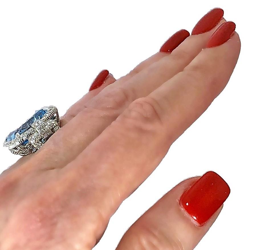 Judith Ripka Large Scale White Gold Diamond and 17.90Ct Blue Topaz Ring 3