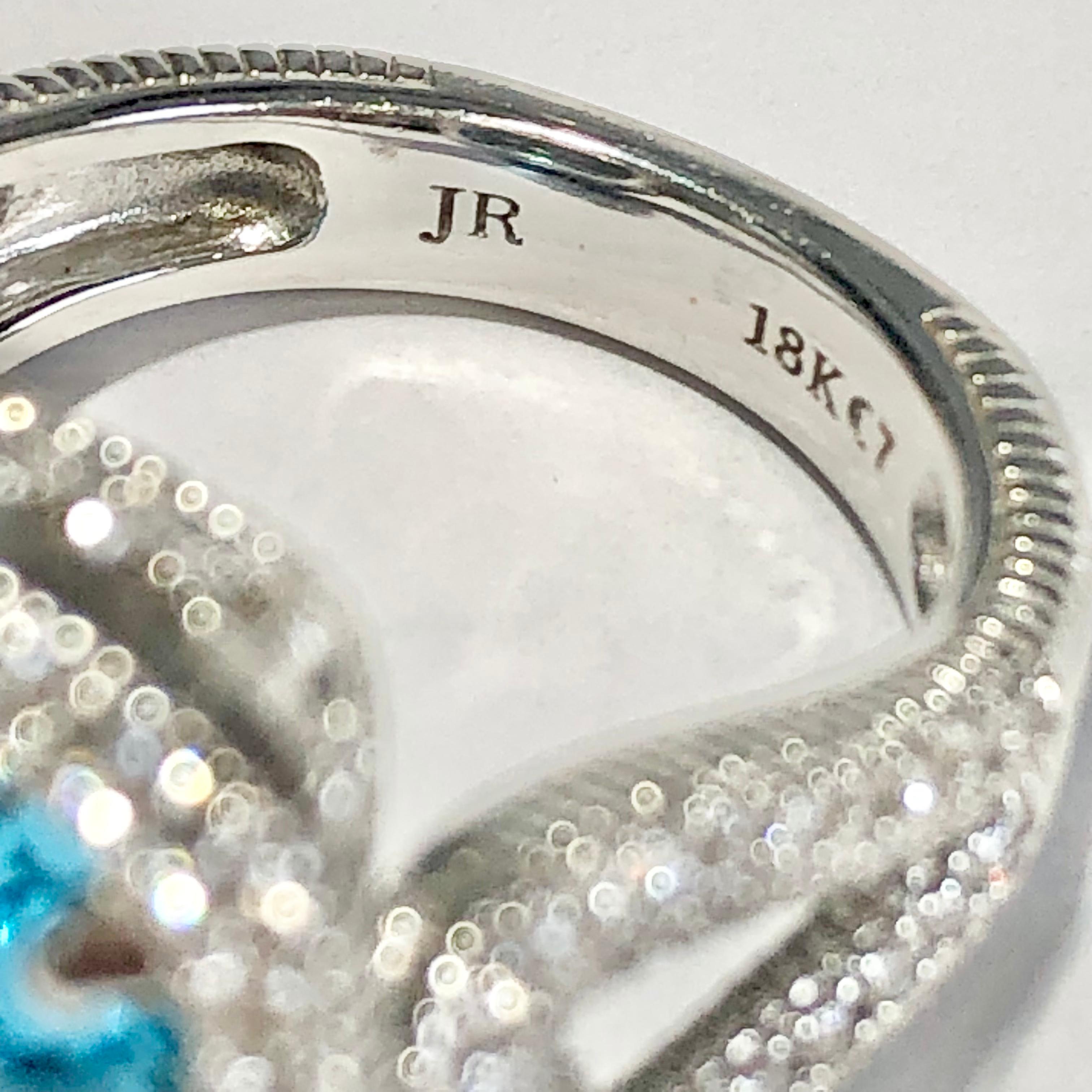 Judith Ripka Large Scale White Gold Diamond and 17.90Ct Blue Topaz Ring 4