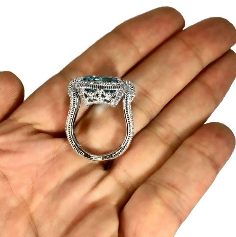 Brilliant Cut Judith Ripka Large Scale White Gold Diamond and 17.90Ct Blue Topaz Ring
