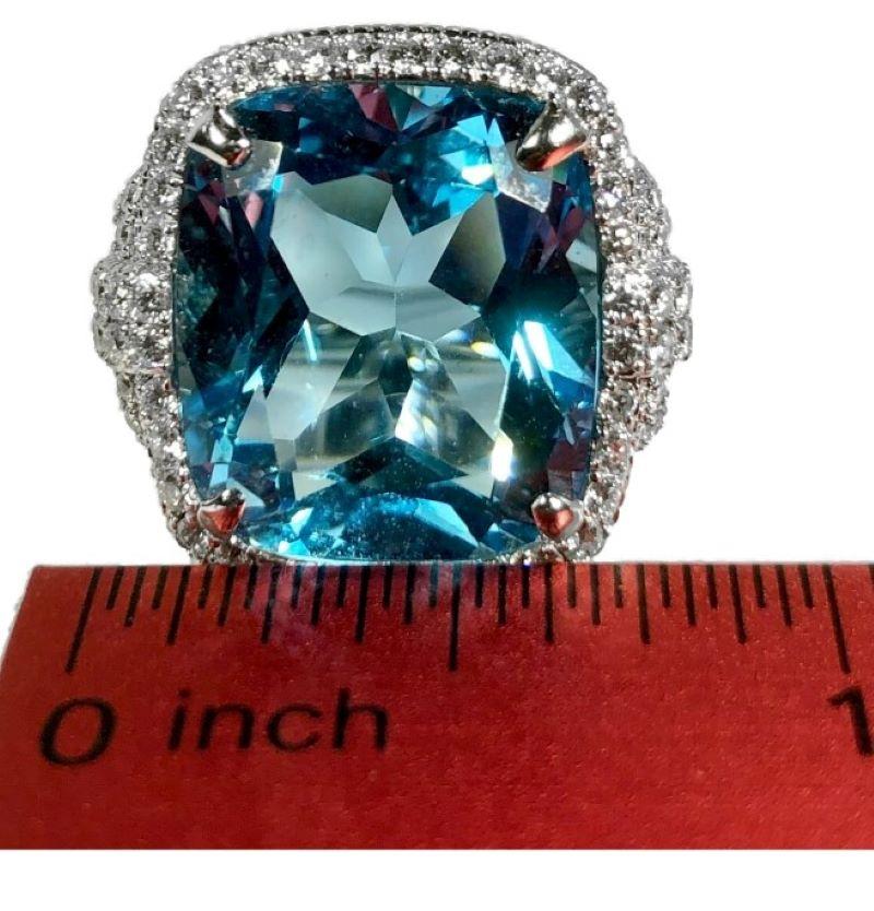 Judith Ripka Large Scale White Gold Diamond and 17.90Ct Blue Topaz Ring In Good Condition In Palm Beach, FL