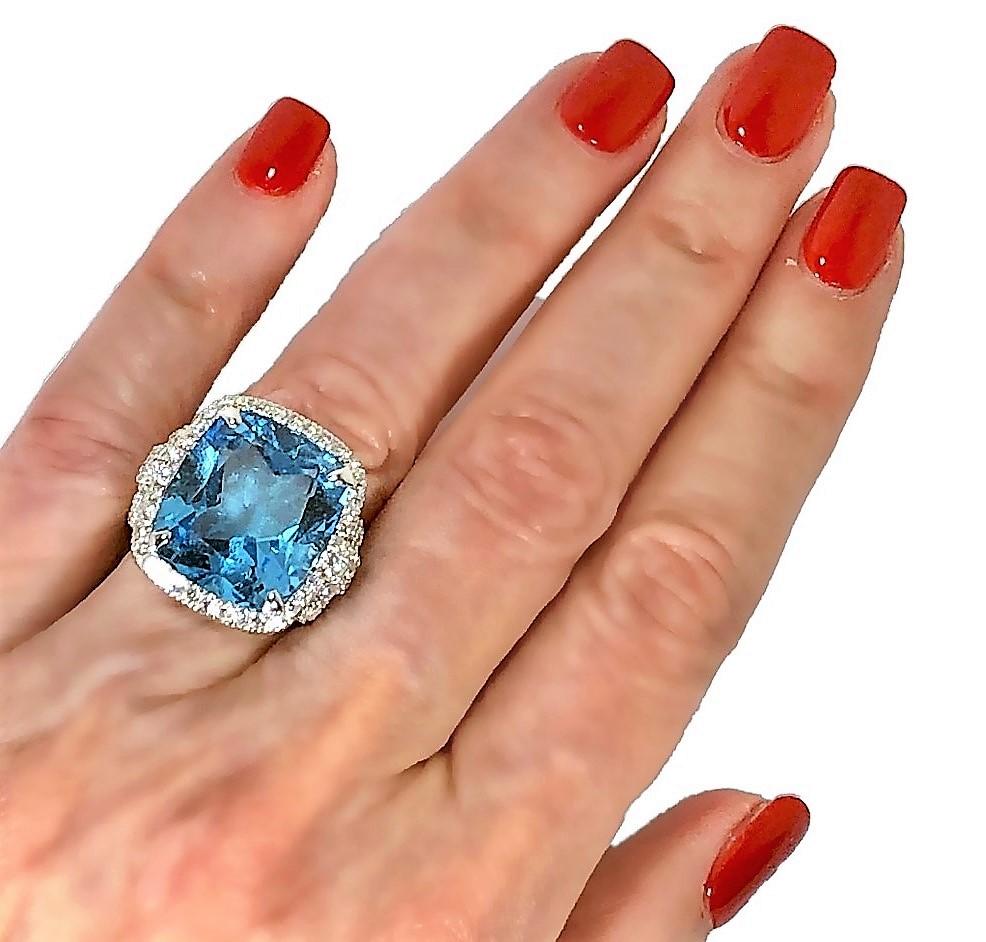 Judith Ripka Large Scale White Gold Diamond and 17.90Ct Blue Topaz Ring 1