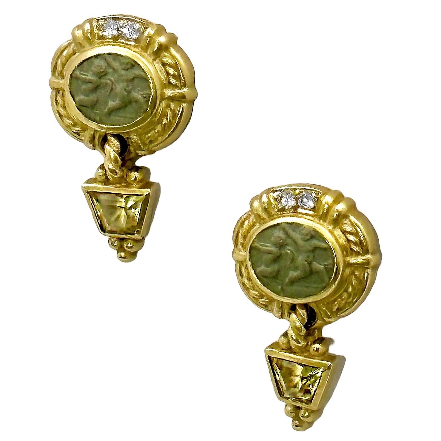 Judith Ripka Lava-Ohrringe mit Intaglio, Diamant und Citrin (Revival)