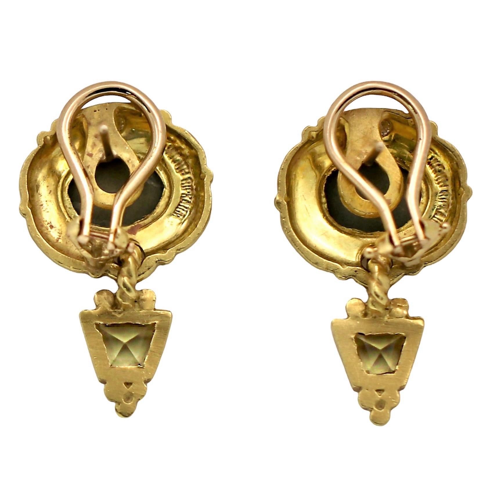 Judith Ripka Lava-Ohrringe mit Intaglio, Diamant und Citrin (Brillantschliff)