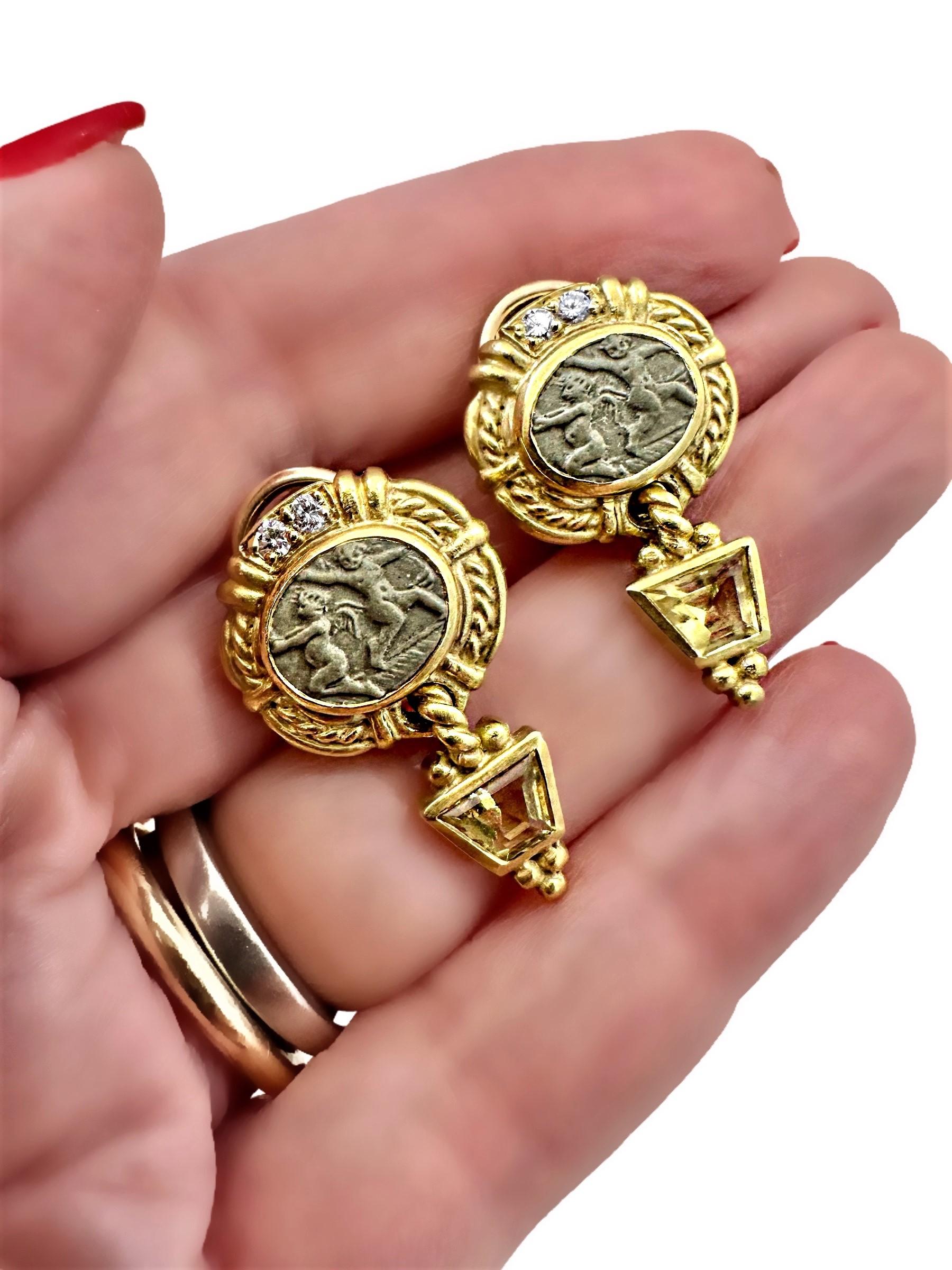 Judith Ripka Lava-Ohrringe mit Intaglio, Diamant und Citrin 1