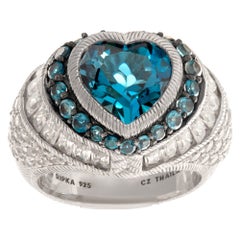 Judith Ripka London Blue Topaz Heart-Shaped Ring in Sterling Silver