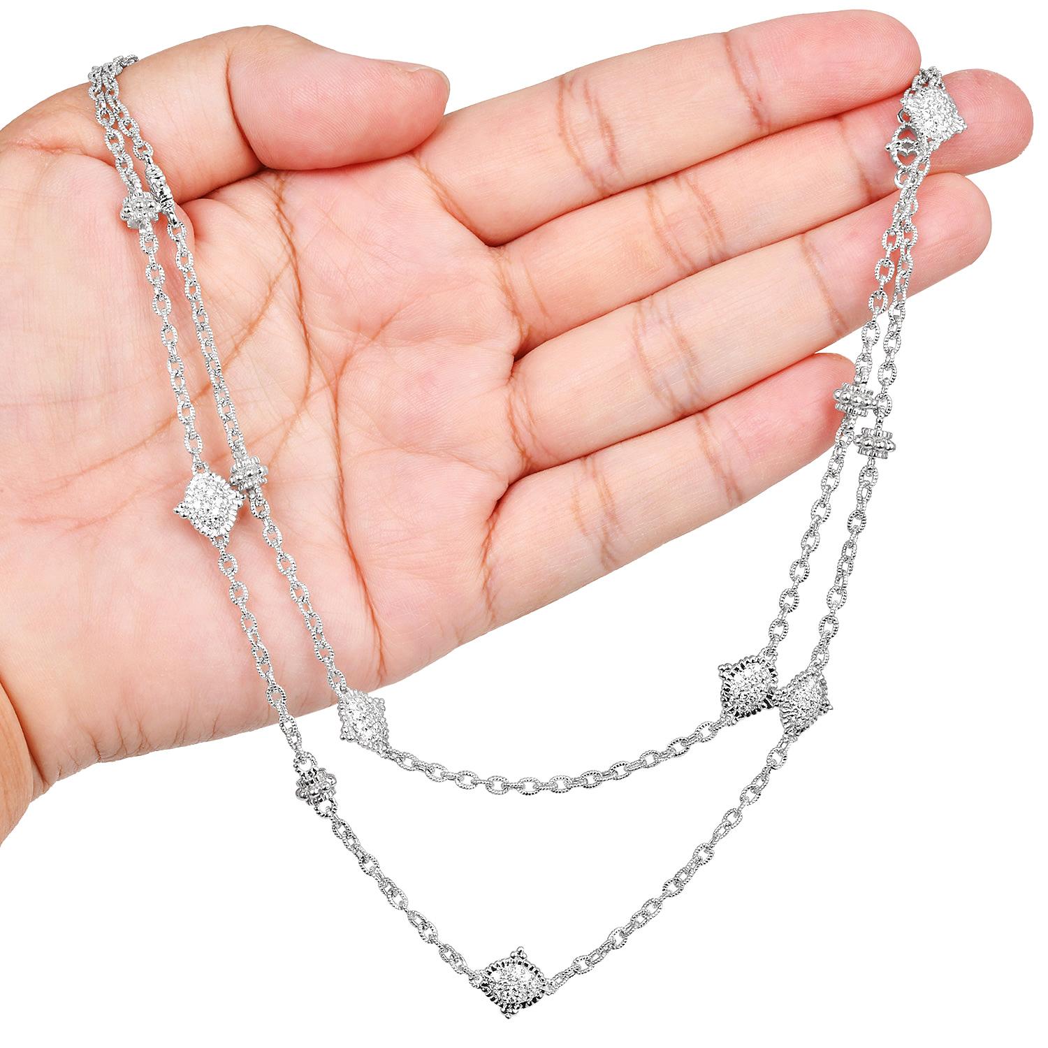 Taglio rotondo Judith Ripka, collana lunga con catena di diamanti in oro bianco 18 carati in vendita
