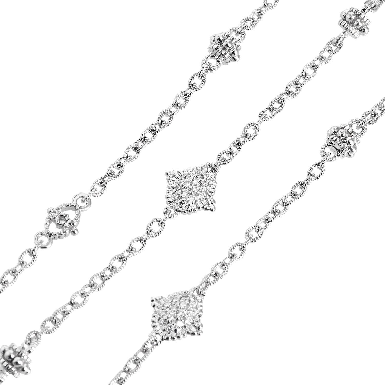 Judith Ripka Long Diamond Chain Necklace in 18k White Gold