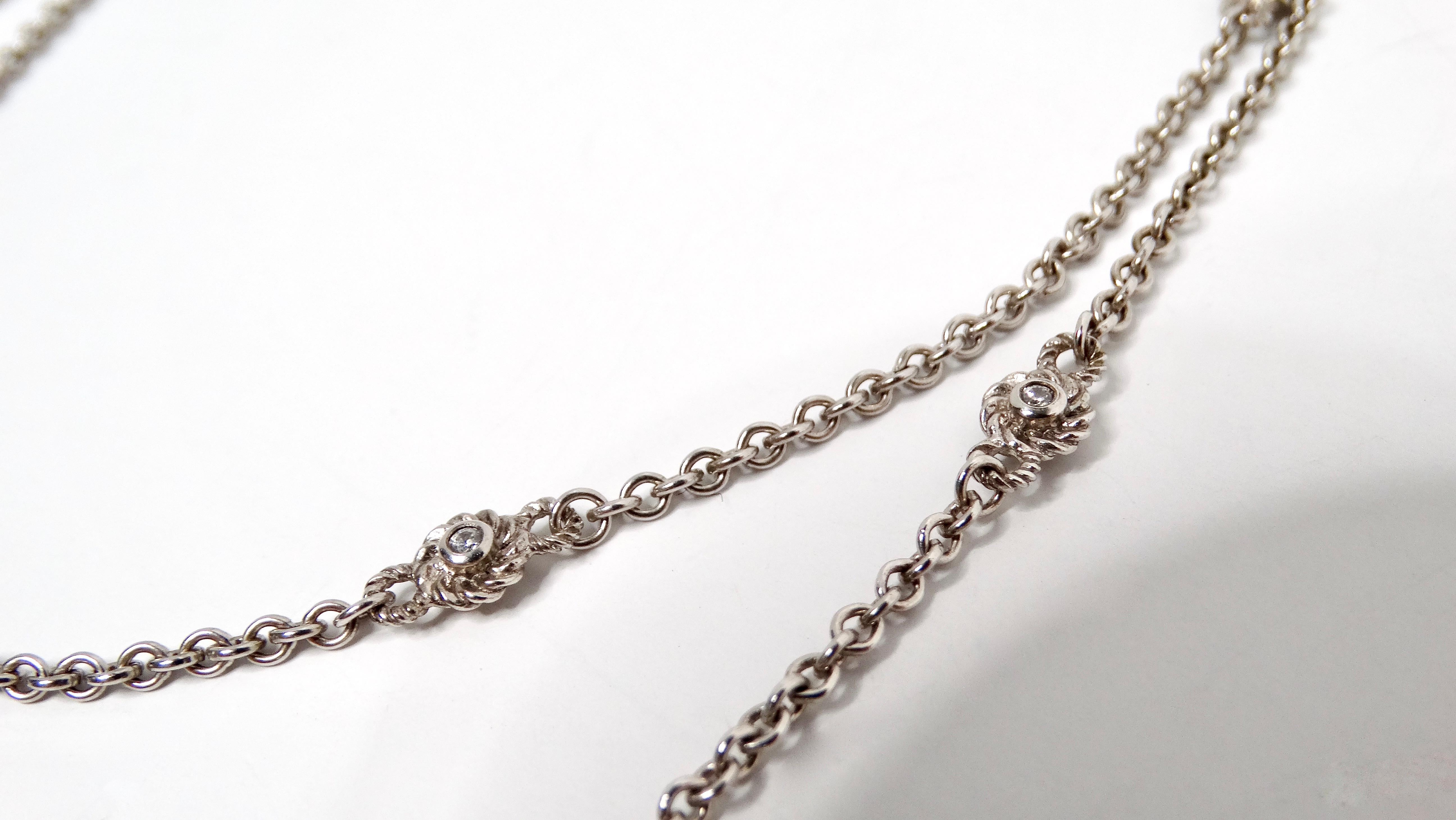 Judith Ripka Long Sterling Silver Chain Necklace With Cubic Zirconia Accents In Good Condition For Sale In Scottsdale, AZ