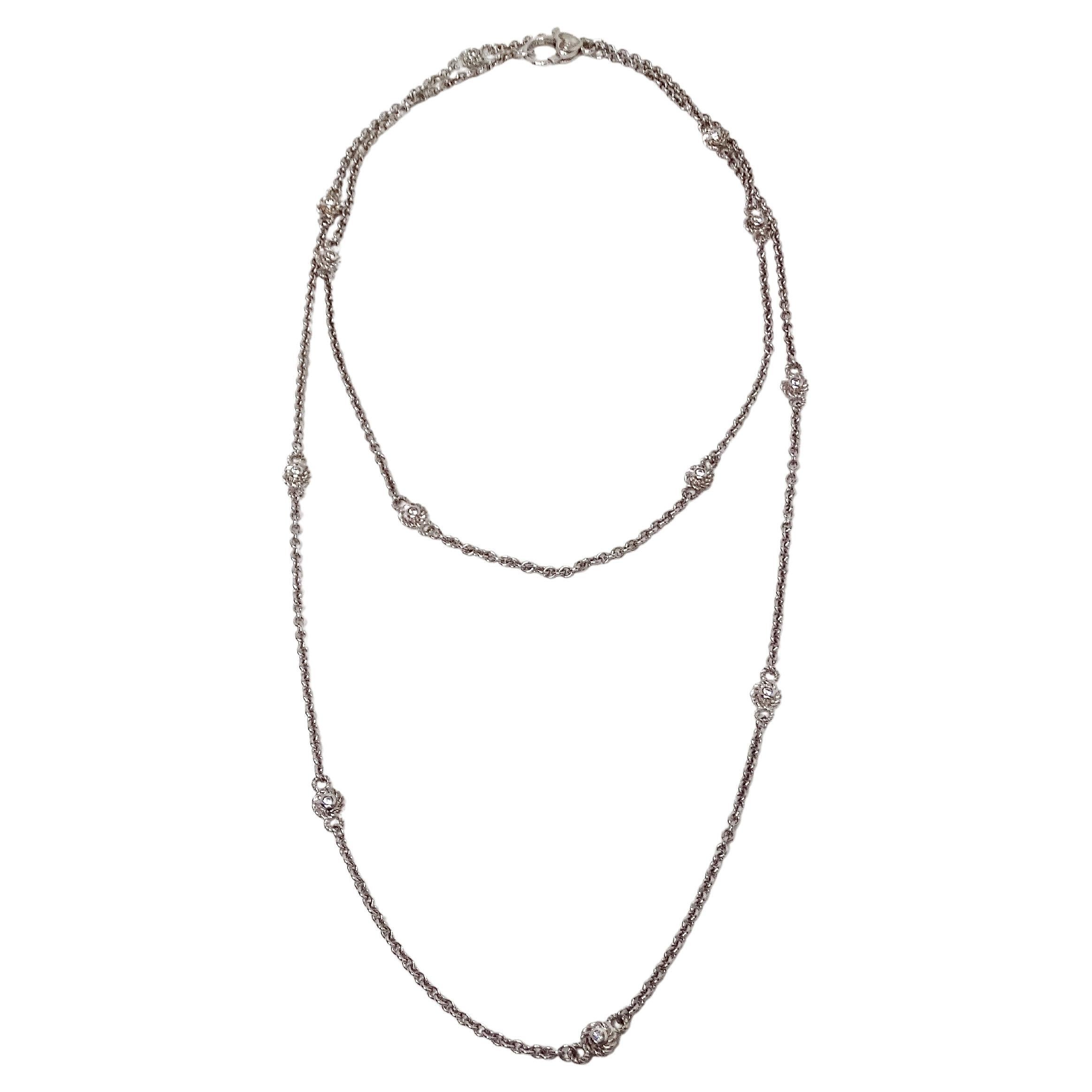 Judith Ripka Long Sterling Silver Chain Necklace With Cubic Zirconia Accents