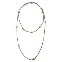 Used Judith Ripka Long Sterling Silver Chain Necklace With Cubic Zirconia Accents