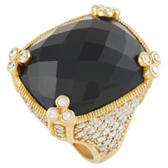 Judith Ripka Monaco 18K Yellow Gold 5.00 Ct Diamond and Onyx Cocktail Ring