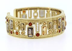 Judith Ripka Multi-Color Gemstone Yellow Gold and Diamond Cuff