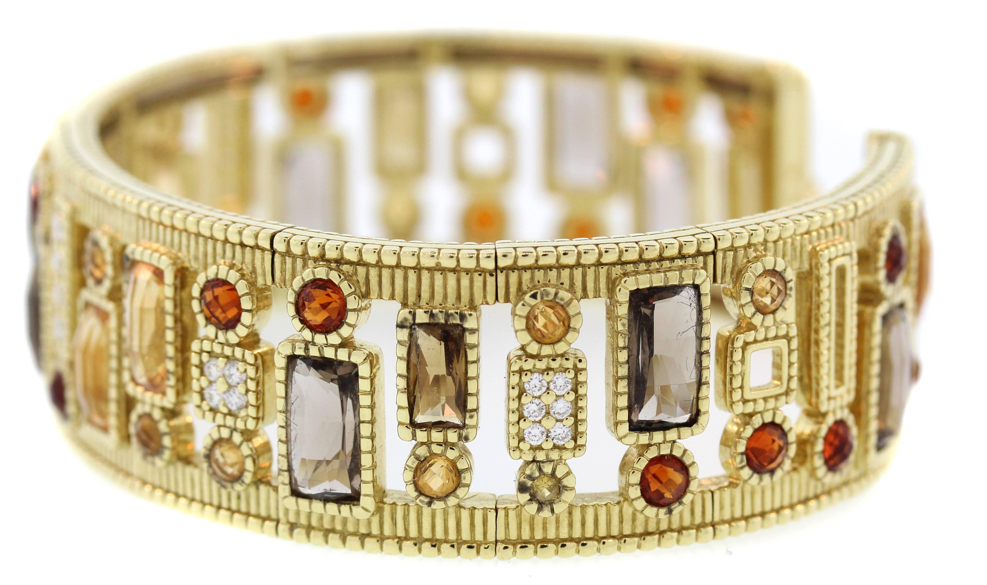 Women's Judith Ripka Multi-Color Gemstone Yellow Gold and Diamond Cuff