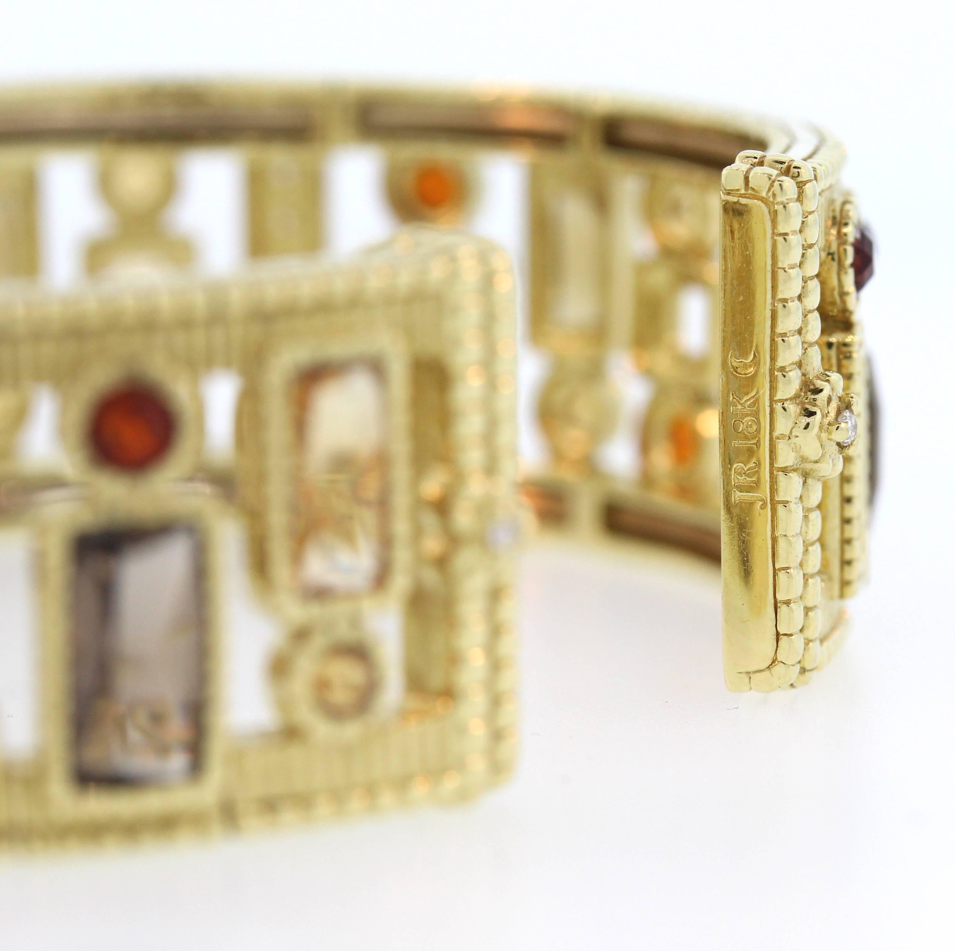 Judith Ripka Multi-Color Gemstone Yellow Gold and Diamond Cuff 2