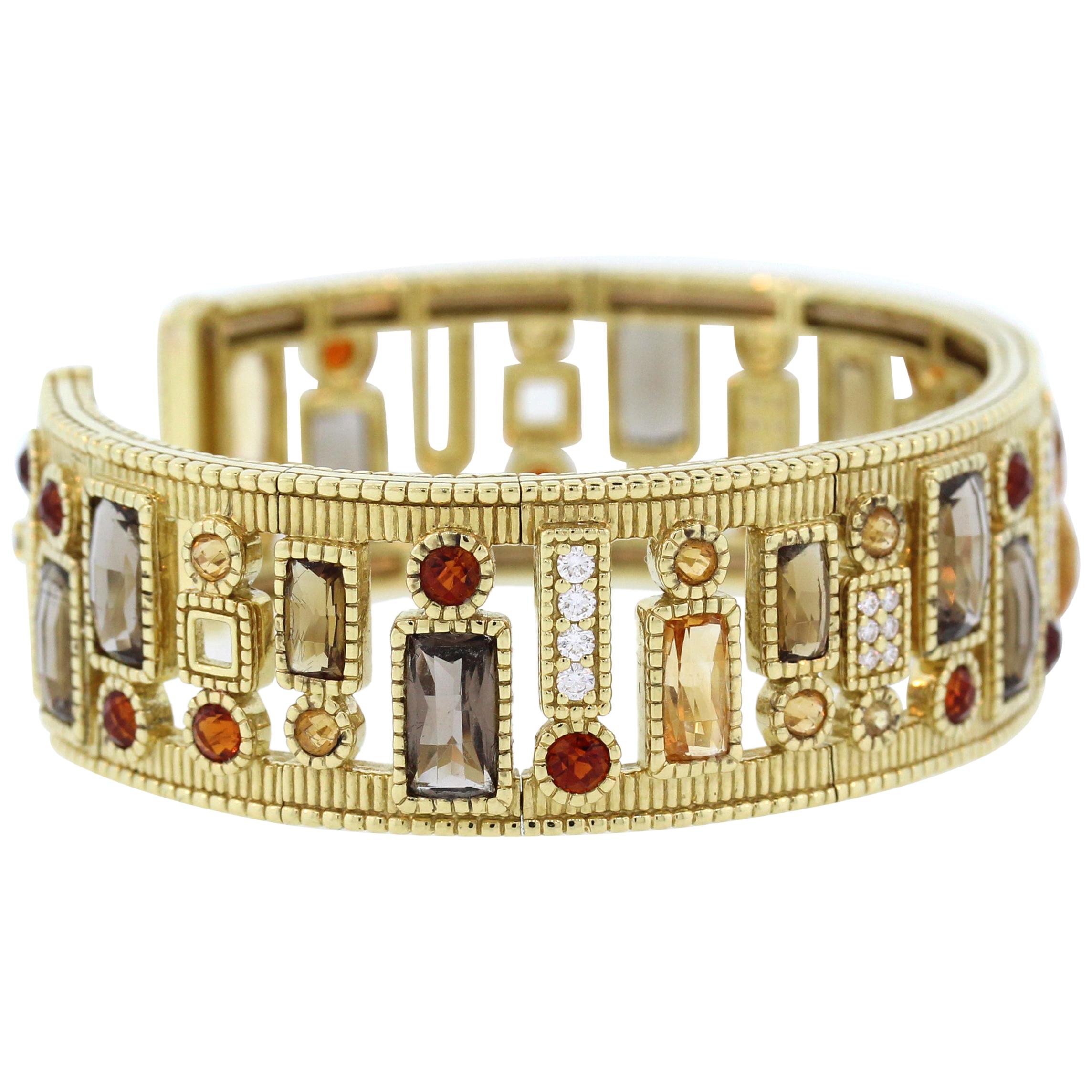 Judith Ripka Multi-Color Gemstone Yellow Gold and Diamond Cuff