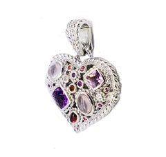 Judith Ripka Multi Gemstone Heart Necklace Enhancer 925 Sterling Silver
