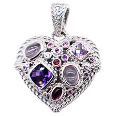 Judith Ripka Multi Gemstone Heart Necklace Enhancer 925 Sterling Silver