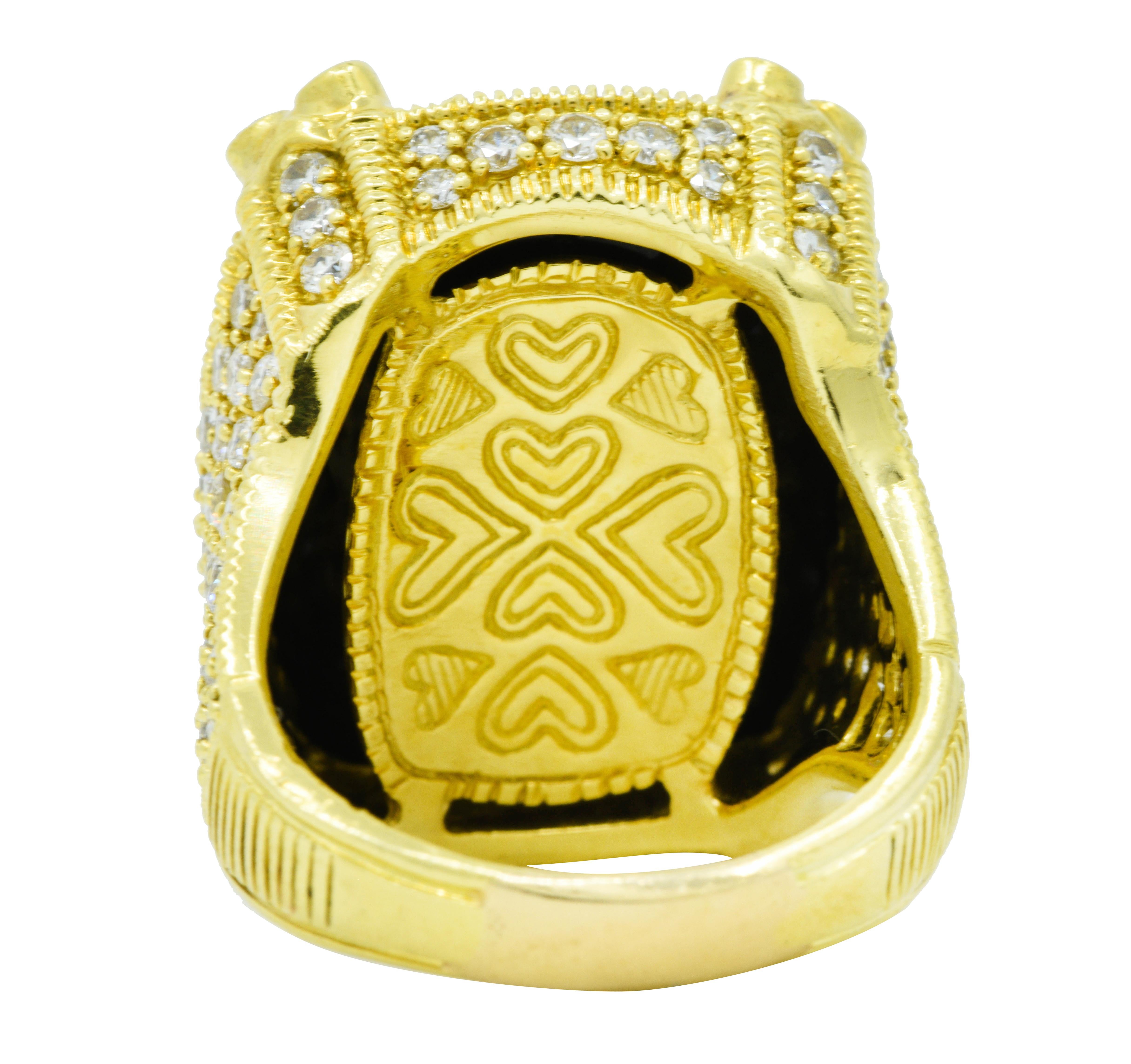 Contemporary Judith Ripka Onyx 5.00 Carats Diamond 18 Karat Gold Monaco Cocktail Ring