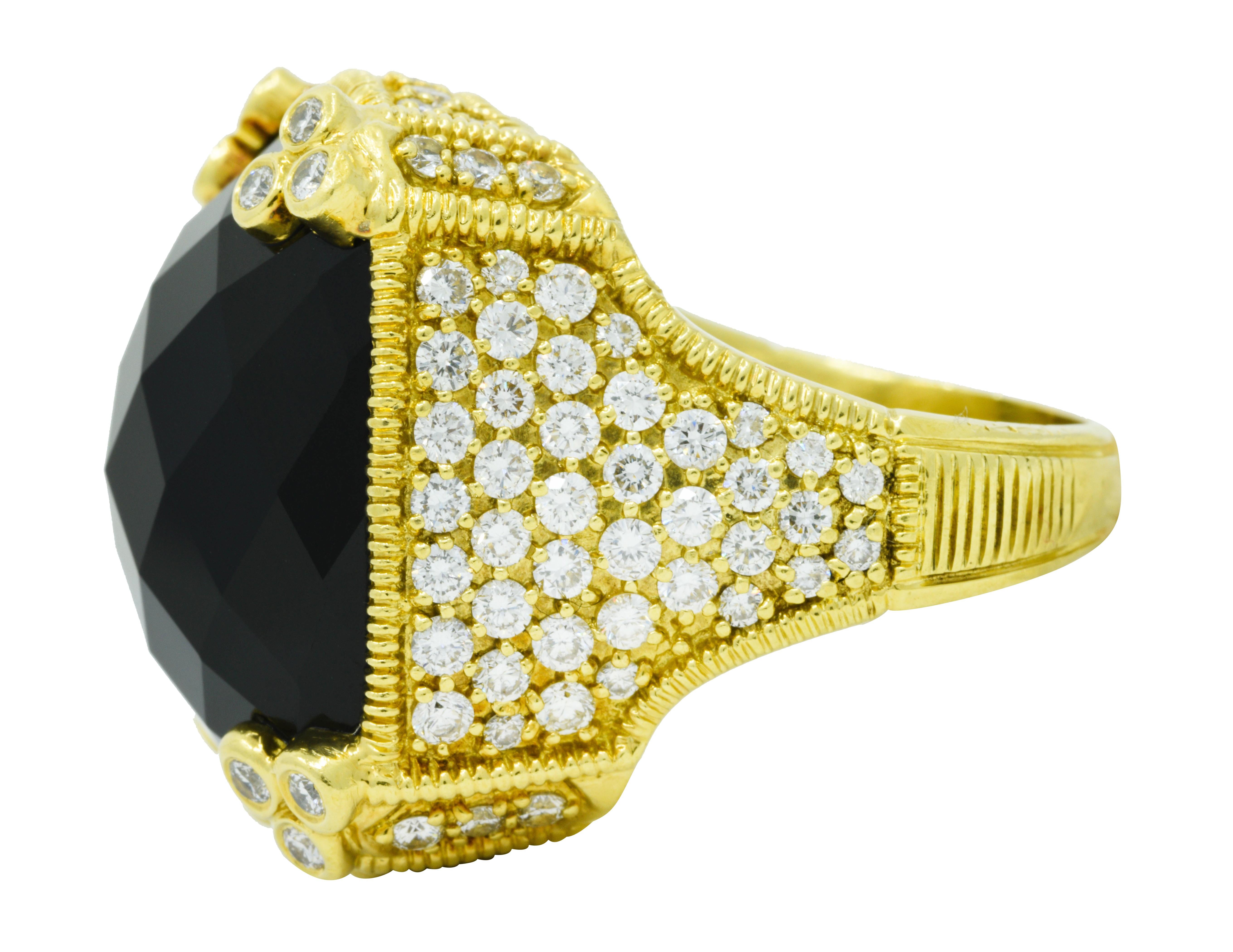 Cabochon Judith Ripka Onyx 5.00 Carats Diamond 18 Karat Gold Monaco Cocktail Ring