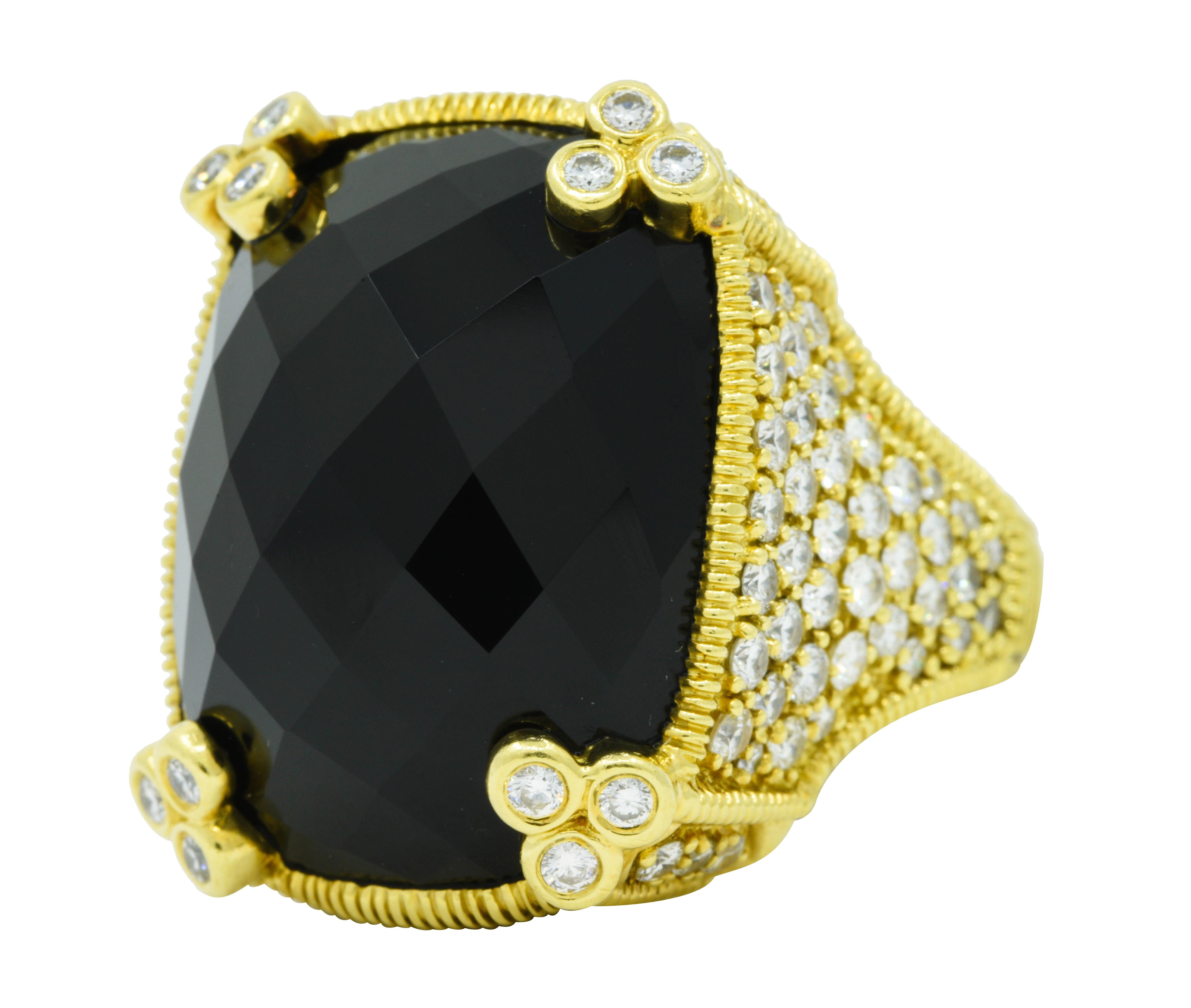 Judith Ripka Onyx 5.00 Carats Diamond 18 Karat Gold Monaco Cocktail Ring In Excellent Condition In Philadelphia, PA