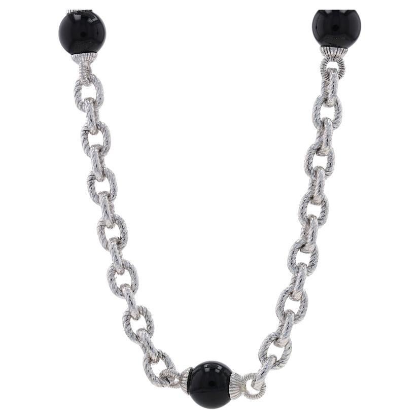 Judith Ripka Onyx Fancy Cable Chain Station Necklace 35 1/2" - Sterling 925