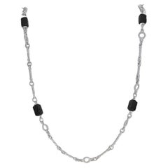 Judith Ripka Onyx Station Chain Necklace 36" Sterling 925 Carved Bead & Cabochon