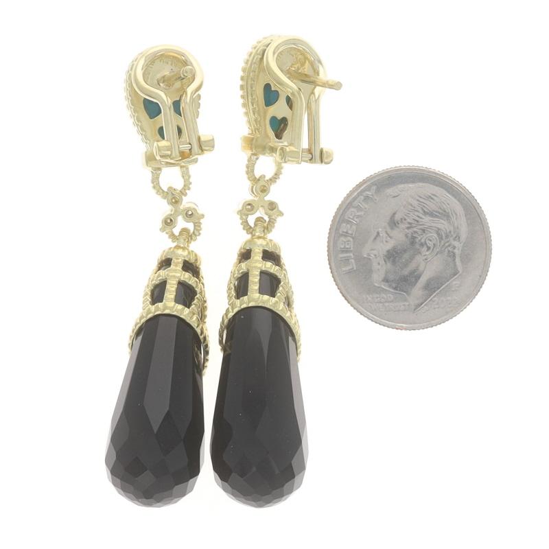 Judith Ripka Onyx Turquoise Diamond Dangle Earrings - Yellow Gold 18k Brio.36ctw In Excellent Condition For Sale In Greensboro, NC
