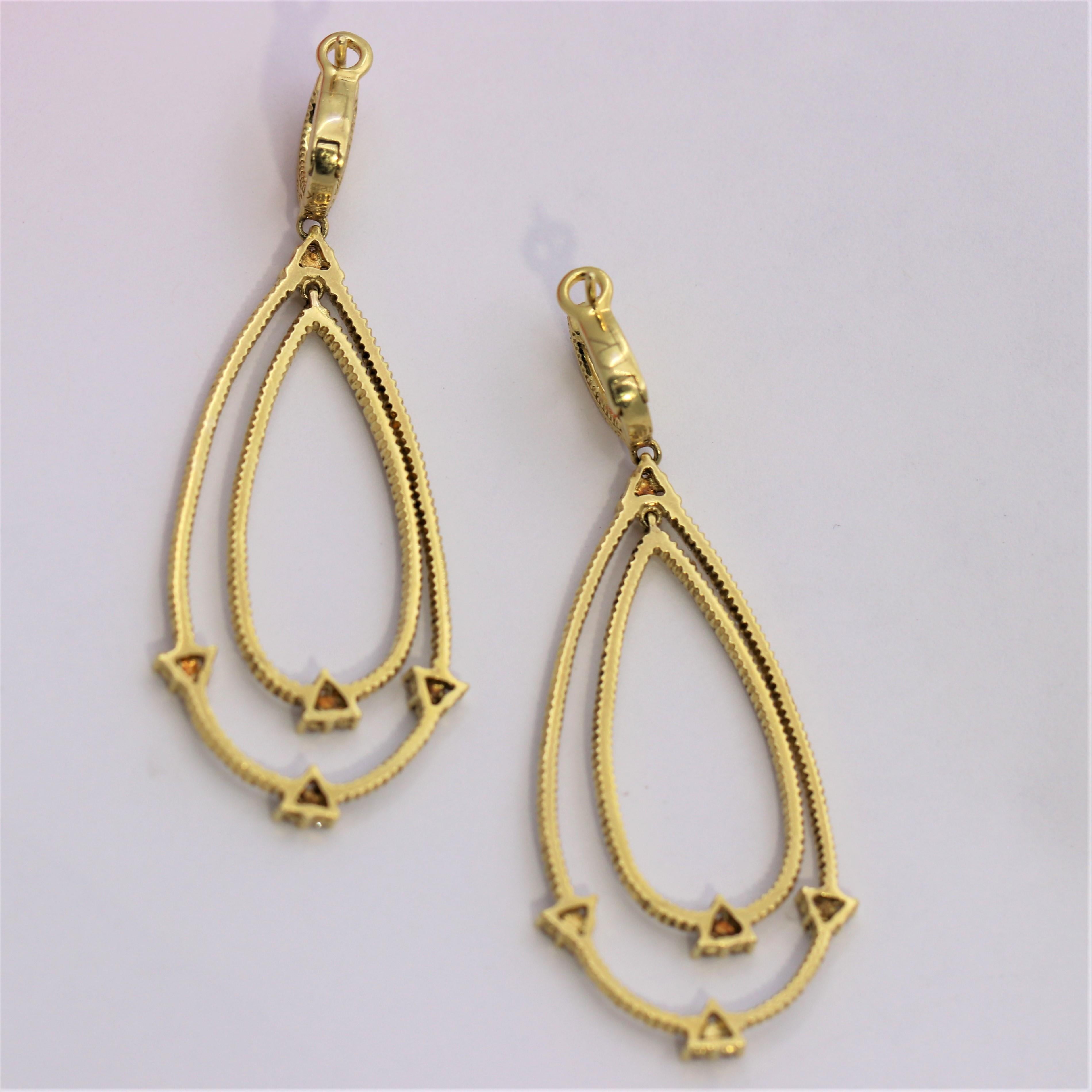 Judith Ripka Open Design, Diamond and Yellow Gold Chandelier Earrings 3