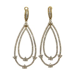 Judith Ripka Open Design, Diamond and Yellow Gold Chandelier Earrings
