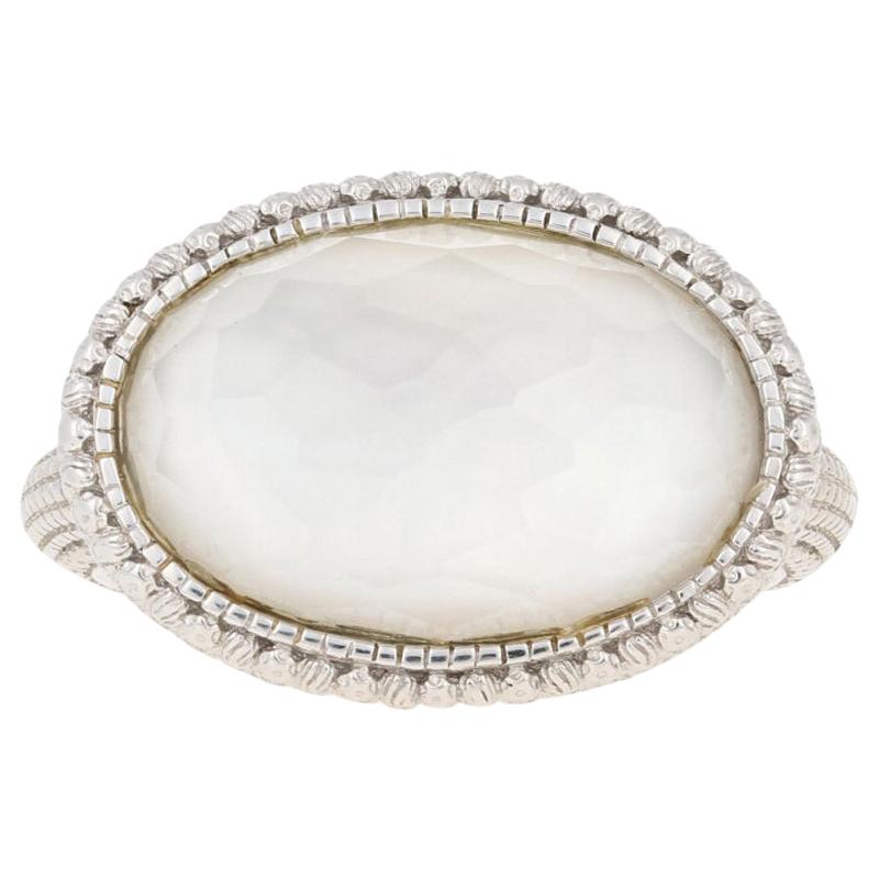 Judith Ripka Oval Mother of Pearl under Quartz Ring 18k Gold Cocktail Solitaire