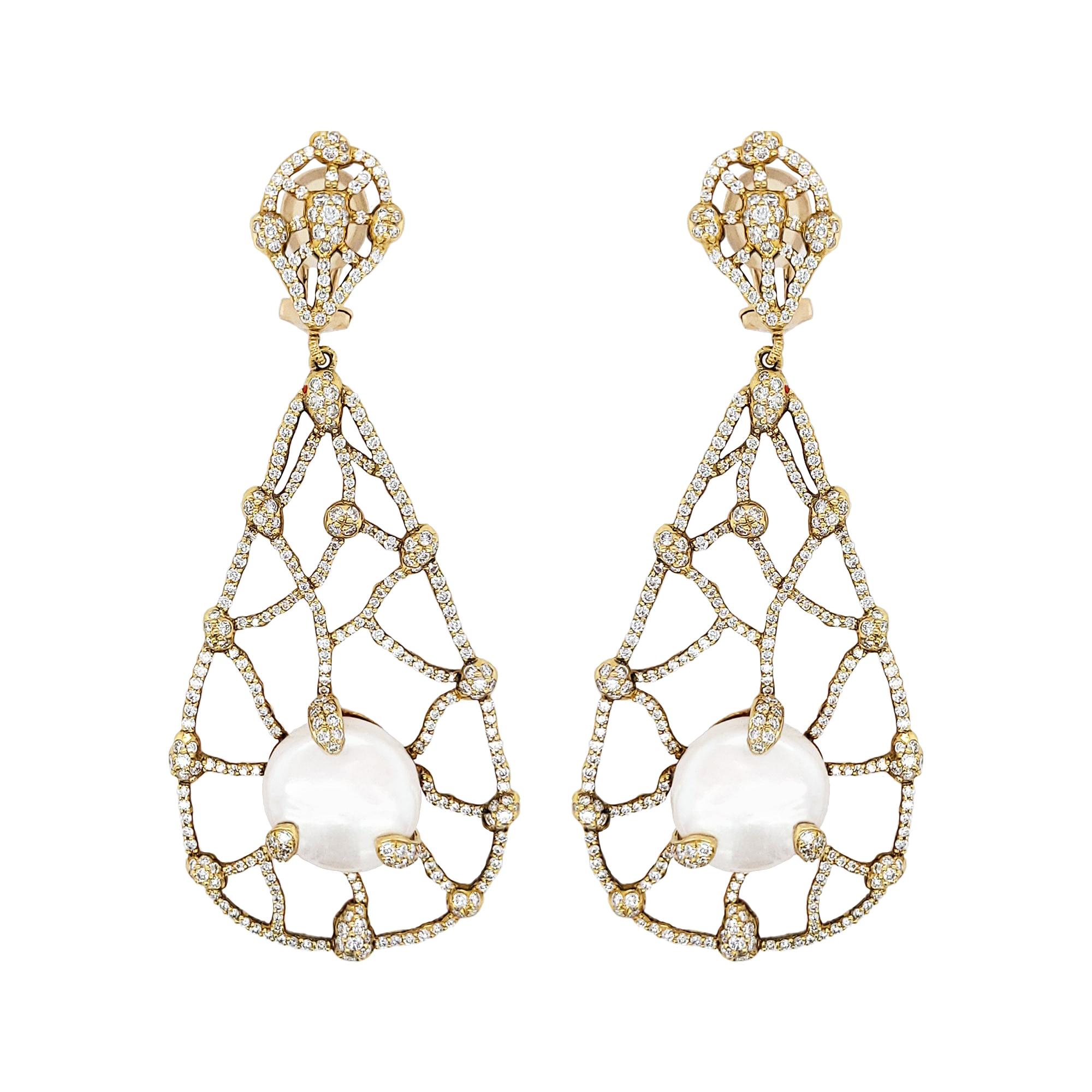 Judith Ripka Perlen-Diamant-Tropfen-Ohrringe im Zustand „Neu“ im Angebot in New York, NY