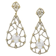 Used Judith Ripka Pearl Diamond Drop Earrings