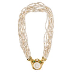 Judith Ripka pearl diamond emerald mother of pearl 18k yellow gold necklace