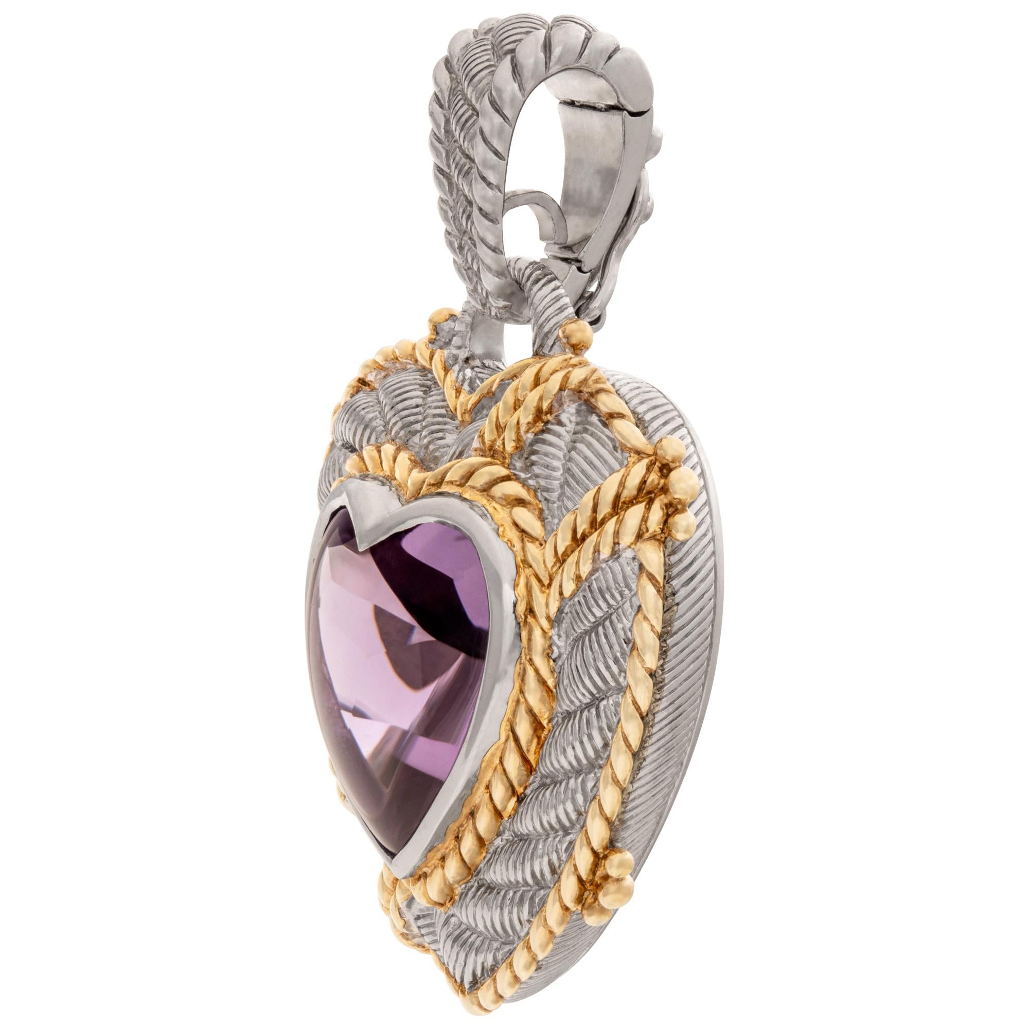 Judith Ripka pendant with heart amethyst two tone in sterling silver. Hanging length 41mm x 30 mm.
