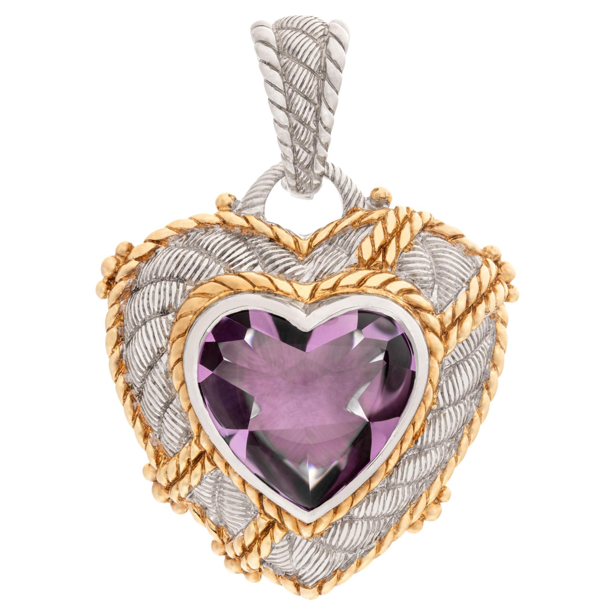 Judith Ripka Pendant with Heart Amethyst Two Tone in Sterling Silver