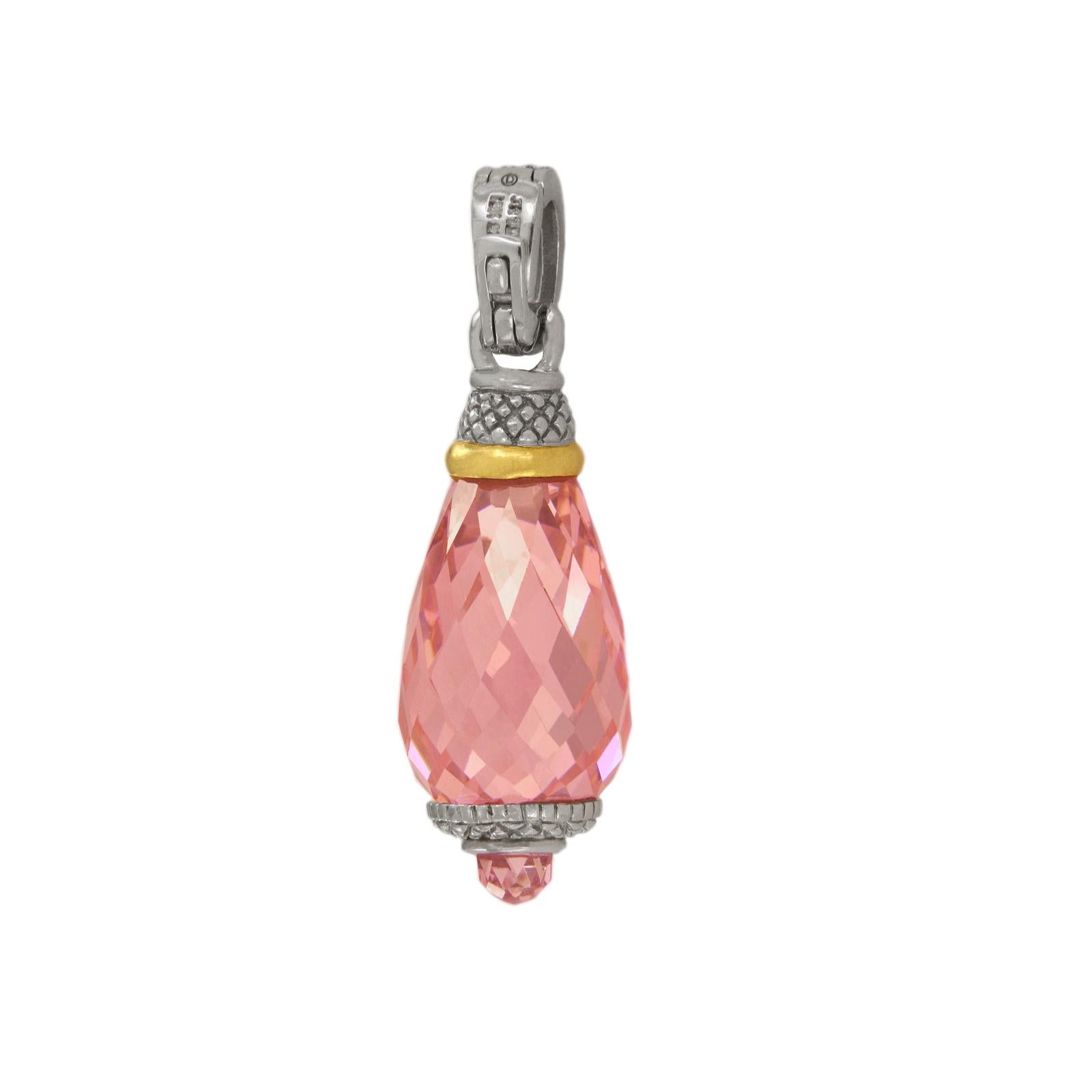 JUDITH RIPKA PINK QUARTZ DIAMOND TWO TONE GOLD PENDANT 

-Mint condition
-18k Tone Gold
-Pink Quartz
-Pendant dimensions: 1.4 x 0.5